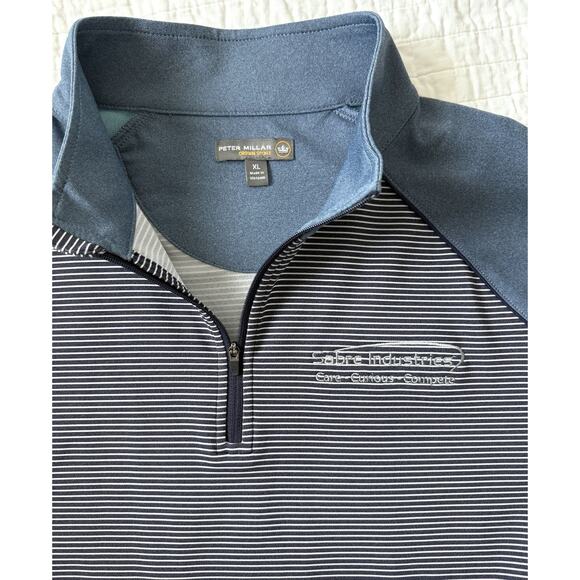 PETER MILLAR Crown Sport QuarterZip Pullover XL Blue Striped Collared Sabre Ind. - Picture 3 of 5